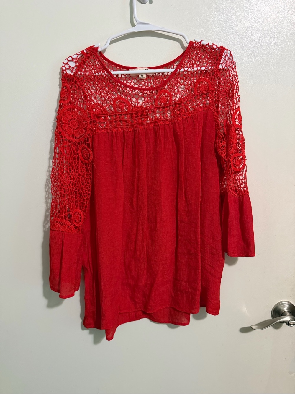 Women's Red Crochet Yoke Tunic Top